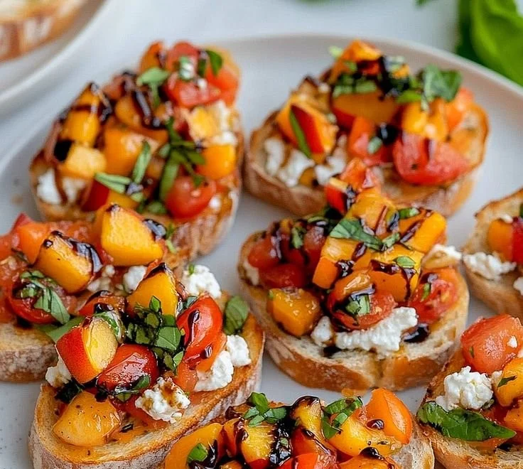 Simple Peach Bruschetta with Whipped Ricotta