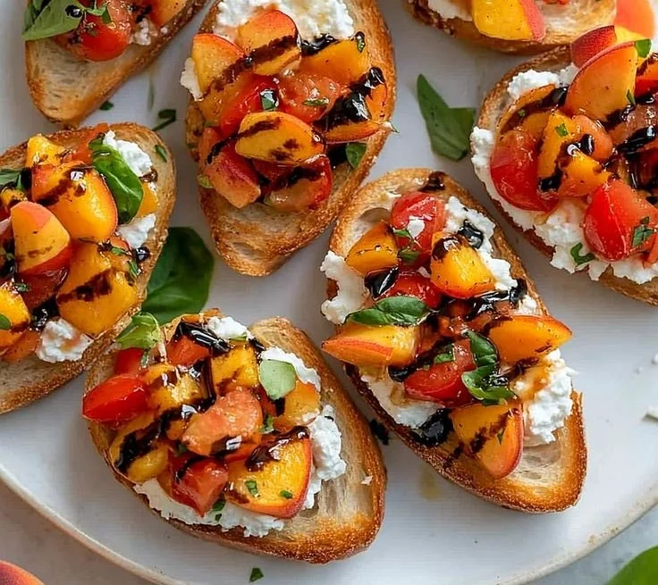 Simple Peach Bruschetta with Whipped Ricotta