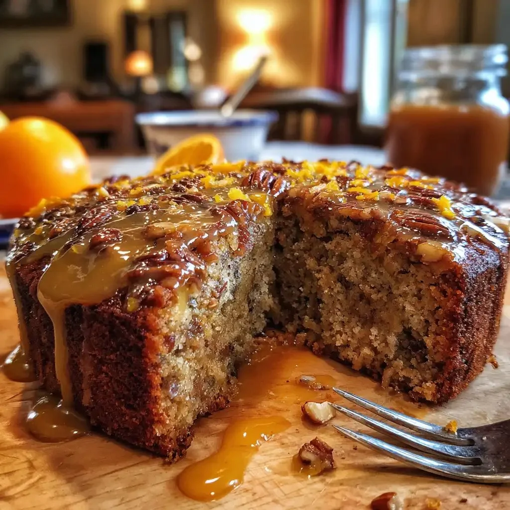 Sticky Fig Pecan Cake with Orange Zest Glaze