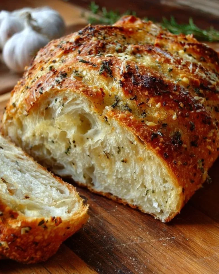 Artisan sourdough garlic parmesan bread with roasted garlic twist