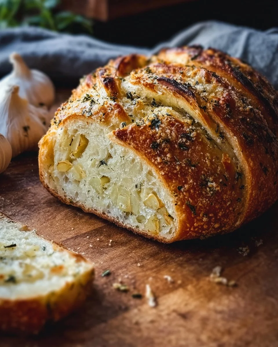 Artisan Sourdough Garlic Parmesan Bread (Roasted Garlic Twist)