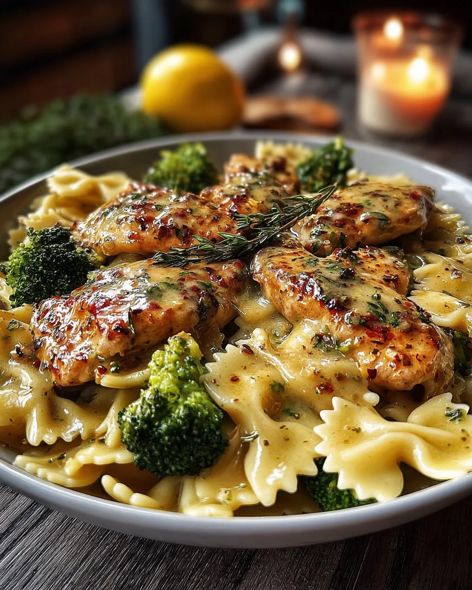 Cowboy Butter Lemon Bowtie Chicken with Broccoli