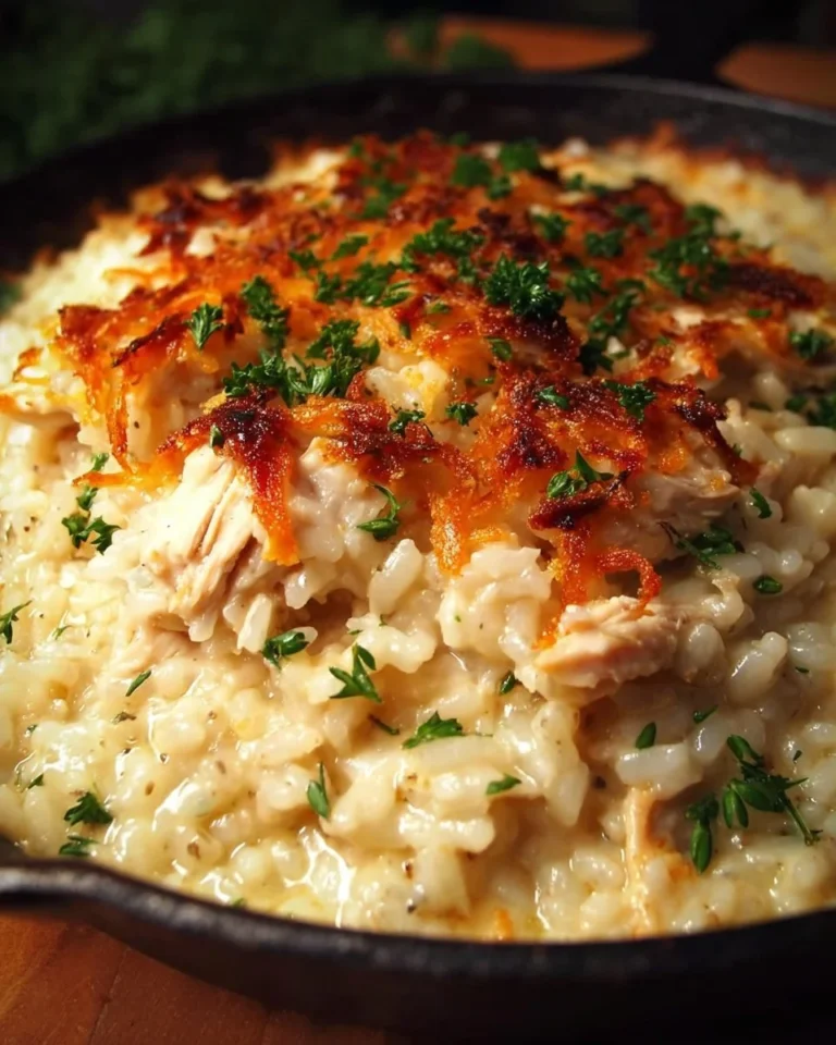 Delicious Dump-and-Bake Chicken Alfredo Rice Casserole fresh from the oven.