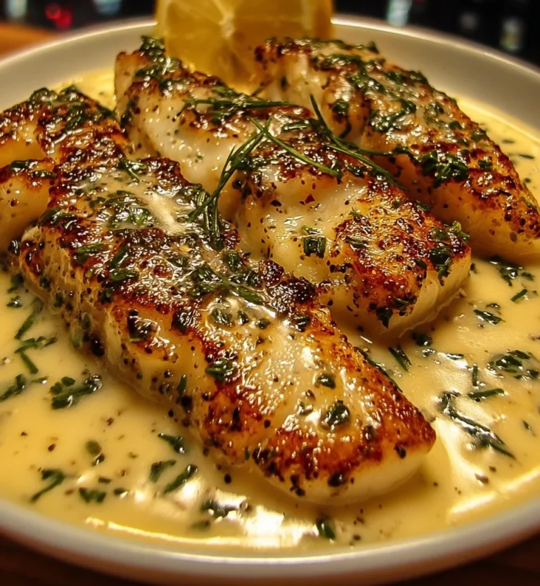 Garlic Herb Cod strips served with creamy lemon sauce on a plate