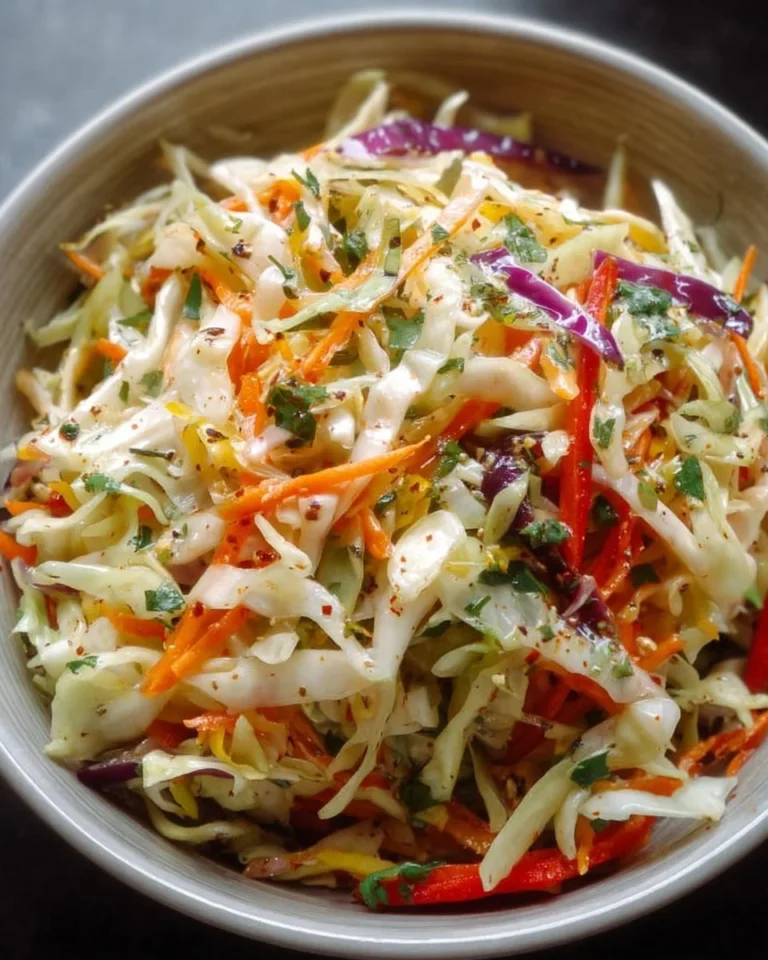 Fresh and colorful healthy cabbage salad with vegetables and dressing.