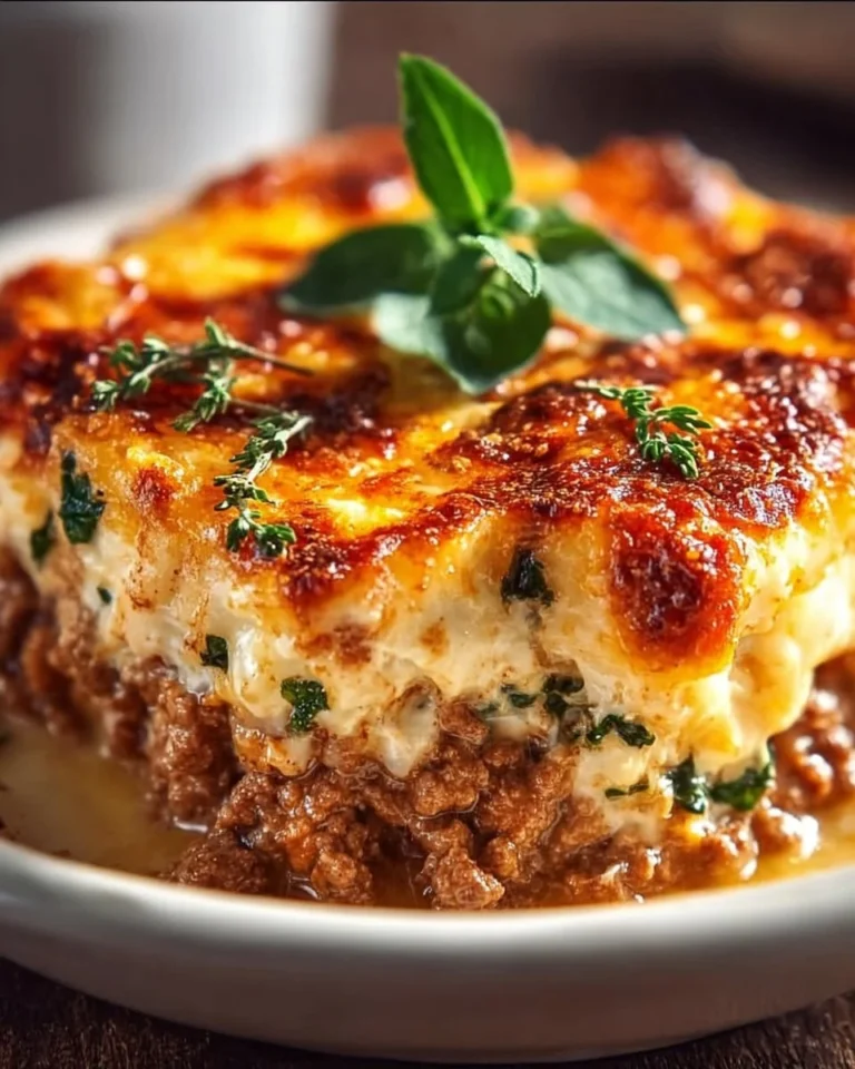 Delicious high protein ground turkey casserole in a baking dish