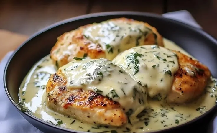 Mozzarella Chicken in Basil Cream Sauce
