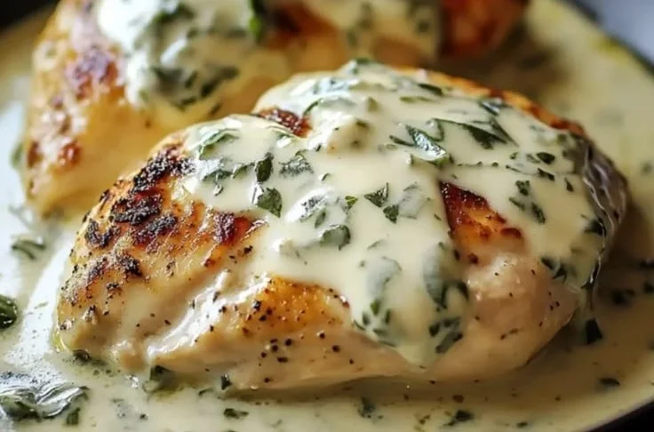 Mozzarella Chicken in Basil Cream Sauce