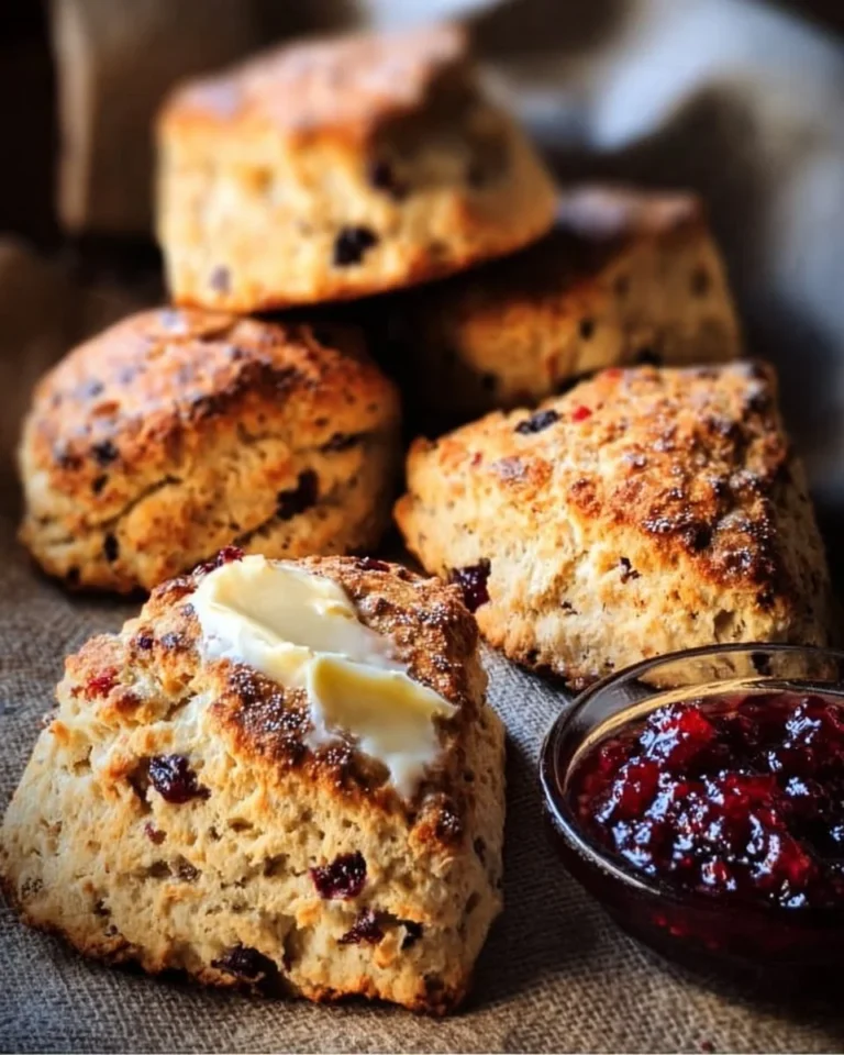 Delicious sourdough discard scones on a wooden board