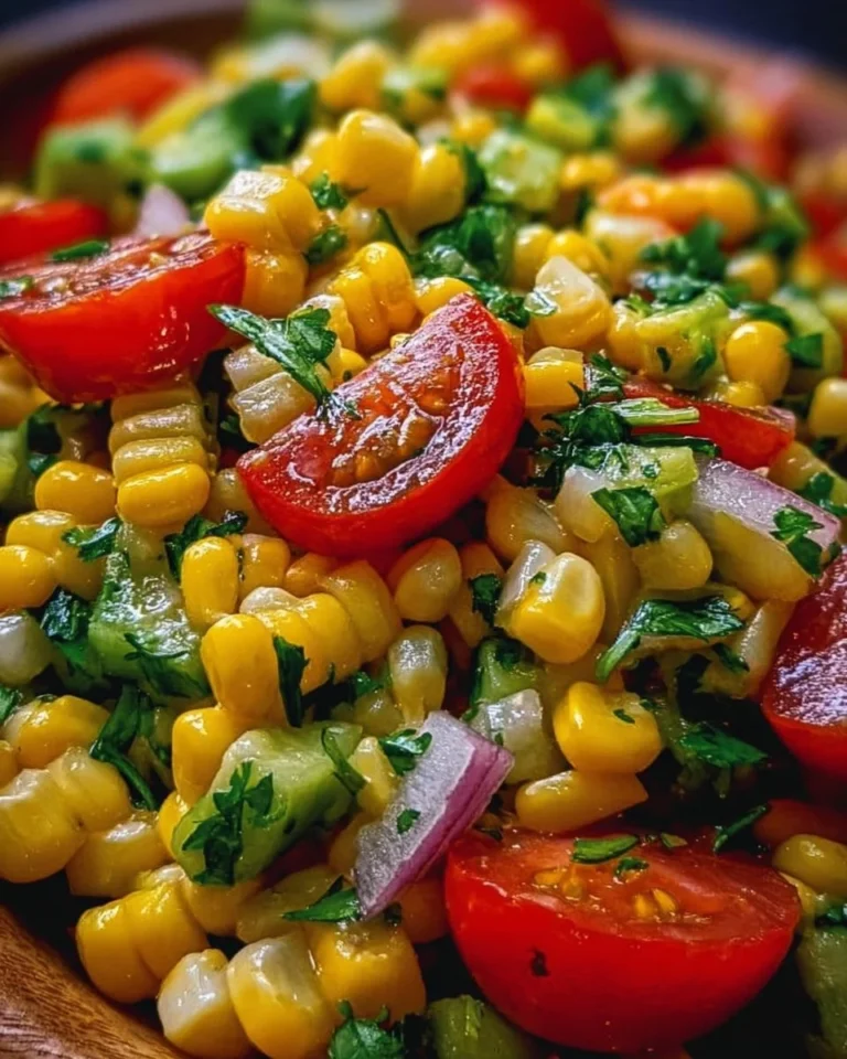Refreshing summer corn salad with fresh vegetables and herbs