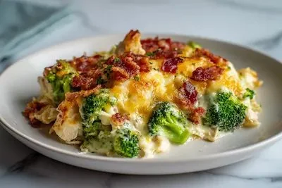 Creamy Low Carb Chicken Casserole with Broccoli and Bacon