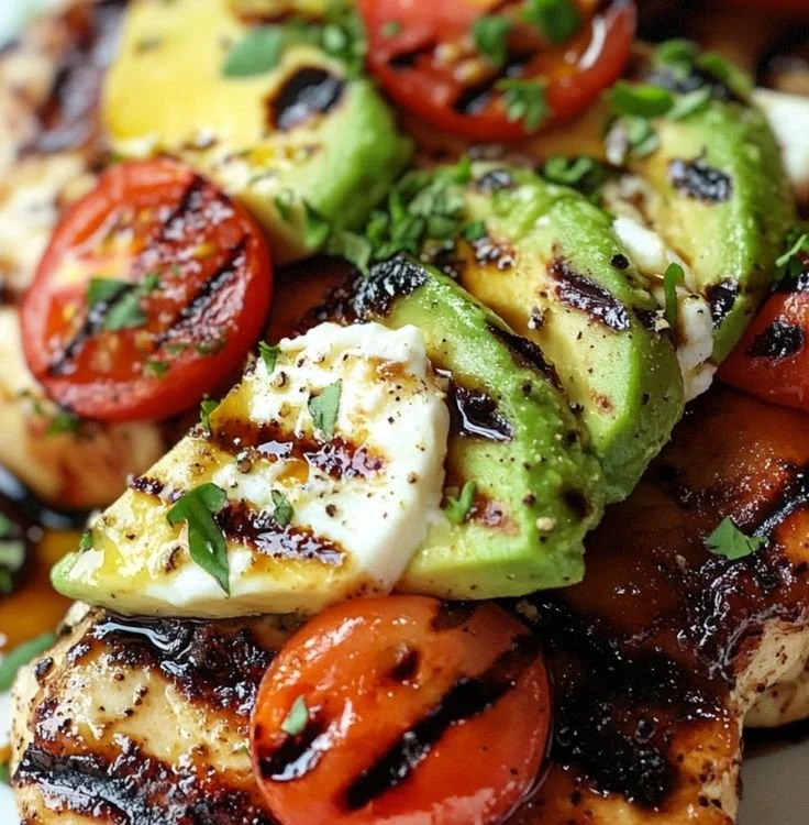 Juicy Grilled Avocado Chicken featuring grilled chicken and fresh California avocados