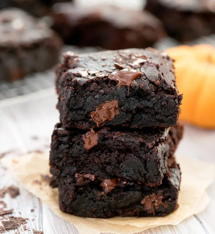 Delicious homemade Pumpkin Brownies with a rich chocolate flavor and pumpkin spice